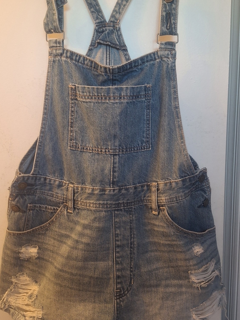 Hollister Light Blue Denim Short Overalls